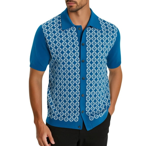 Men's Shirt Short Sleeve, Men's Contrast 70s Vintage Shirts Short Sleeve Knitwear