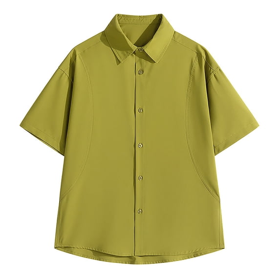 Men's Shirt Short Sleeve, Mens Short Sleeve Dress Shirts Stretch Loose Casual Button Down Shirts Solid Regular Fit Formal Shirt Summer Beach