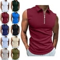 thumbnail image 1 of Men's Shirt Solid Color Top Casual Sleeveless Shirt Lapel Zipper Sports Shirt Summer t Shirts for man, 1 of 7