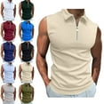 thumbnail image 1 of Men's Shirt Solid Color Top Casual Sleeveless Shirt Lapel Zipper Sports Shirt Summer t Shirts for man, 1 of 7