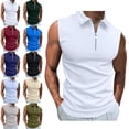 thumbnail image 1 of Men's Shirt Solid Color Top Casual Sleeveless Shirt Lapel Zipper Sports Shirt Summer t Shirts for man, 1 of 7