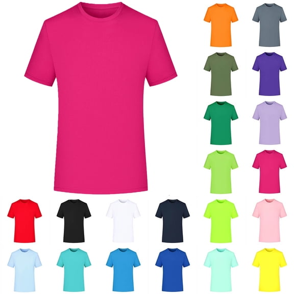 Men's Shirt Tops for Men Man Solid-Color Casual Elastic Sports Short Sleeved Round-Neck Blouses Hot Pink XXL
