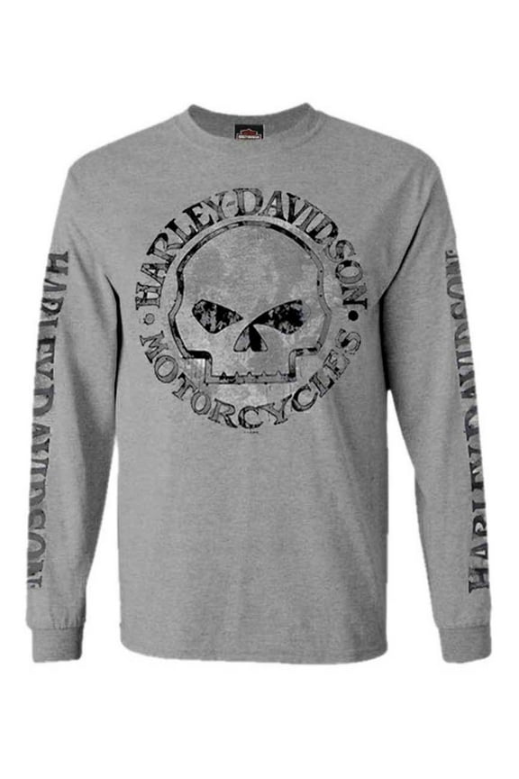 Men's Shirt, Willie G Skull Long Sleeve Tee, Gray 30296651, Harley Davidson