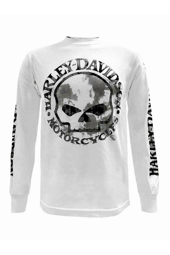Men's Shirt, Willie G Skull Long Sleeve Tee, White 30296646, Harley Davidson