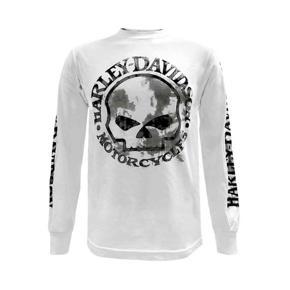 Men's Shirt, Willie G Skull Long Sleeve Tee, White 30296646, Harley Davidson