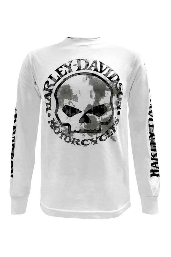 Men's Shirt, Willie G Skull Long Sleeve Tee, White 30296646, Harley Davidson