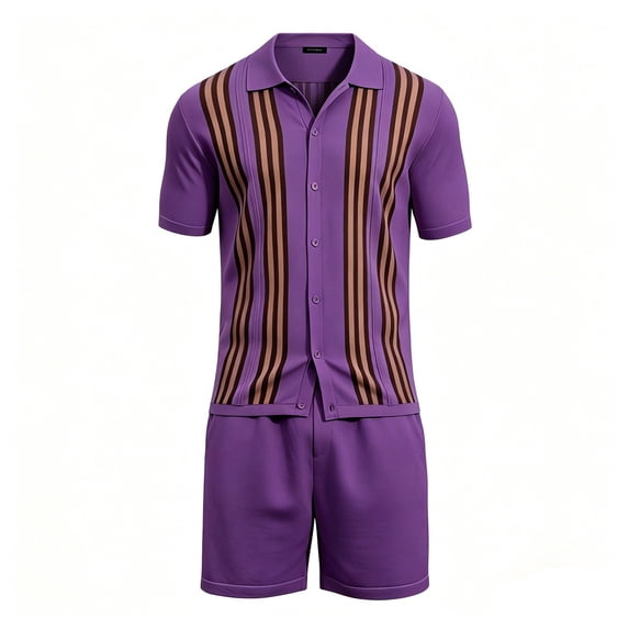 Men's Shirt and Shorts 2 Piece Set, Casual Button Down with Matching Shorts, Lightweight Summer Sportswear Outfit for Men