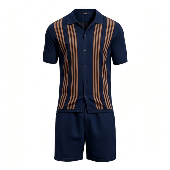 Men's Shirt and Shorts 2 Piece Set, Casual Button Down with Matching Shorts, Lightweight Summer Sportswear Outfit for Men