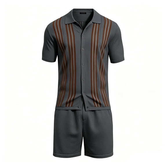 Men's Shirt and Shorts 2 Piece Set, Casual Button Down with Matching Shorts, Lightweight Summer Sportswear Outfit for Men