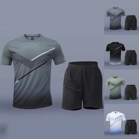Men's Shirt and Shorts Gym Set 2 Piece Outfits Fashion Summer Tracksuits Casual Sportwear Set Big and Tall Size M-5XL White