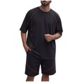 thumbnail image 1 of Men's Shirt and Shorts Set 2 Piece Fashion Summer Tracksuits Cotton Oversized T-Shirts Drawstring Shorts Outfits Big and Tall Size M-5XL Black, 1 of 8