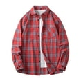 thumbnail image 1 of Men's Shirts 2025 Fall Winter Long Sleeve Retro Plaid Shirt Jacket Button Down Loose Casual Men Shirts Red XXL, 1 of 4