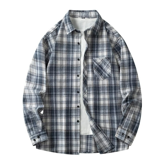 Men's Shirts 2025 Fall Winter Long Sleeve Retro Plaid Shirt Jacket Button Down Loose Casual Mens Shirt Black L