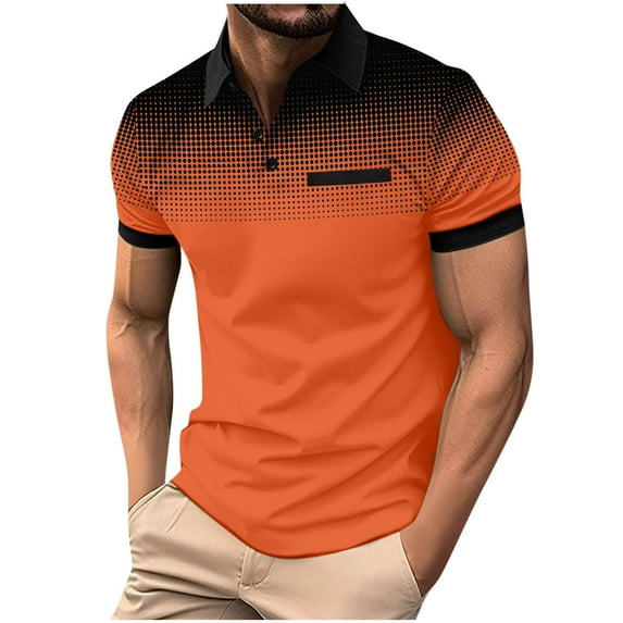 Men's Shirts 2025 Short Sleeve Casual T Shirt Color Block Slim Fit Golf Shirts with Pocket
