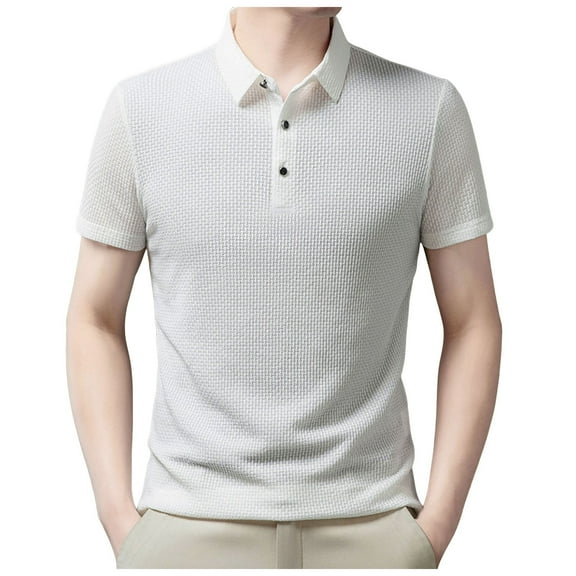 Men's Shirts Advanced Sense Lapel Short Sleeve Casual Business Ice Silk Top Comfortable Breathable Stylish T-Shirt Men's Tops T-Shirt Casual Crew Neck Loose