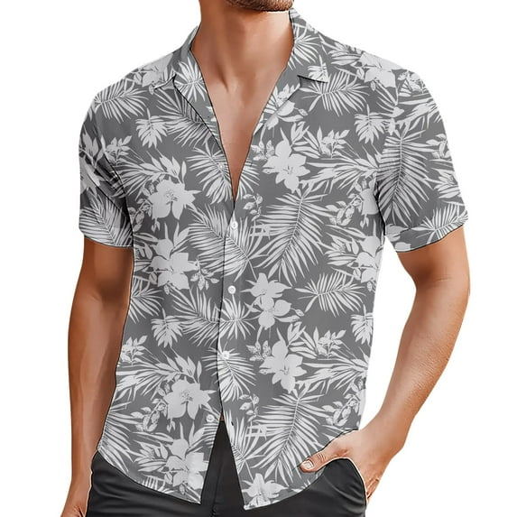 Men's Shirts Beach Comfortable Loose Business Casual Collar Button Open Short Sleeve Shirt Top L