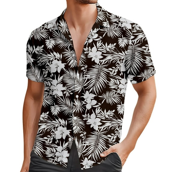 Men's Shirts Beach Comfortable Loose Business Casual Collar Button Open Short Sleeve Shirt Top L