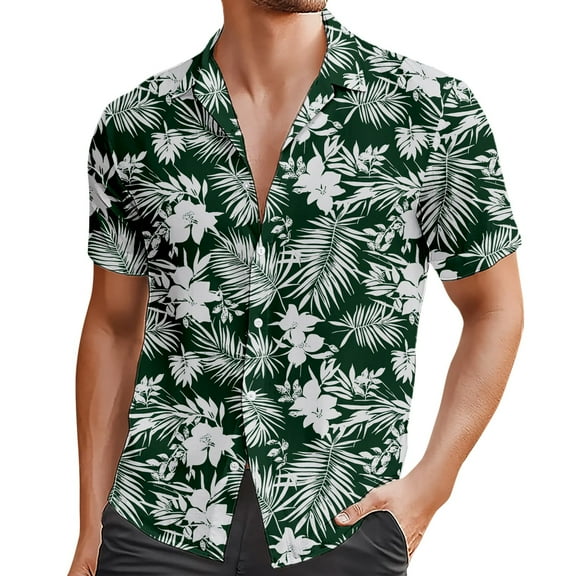 Men's Shirts Beach Comfortable Loose Business Casual Collar Button Open Short Sleeve Shirt Top M