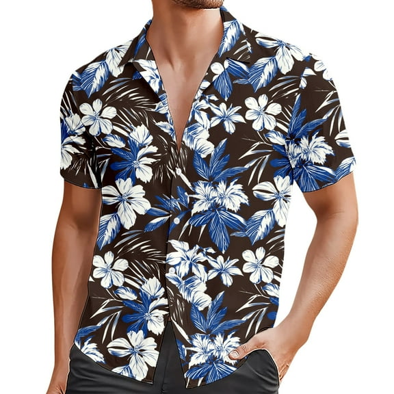 Men's Shirts Beach Trendy Comfortable Loose Casual Collar Button Open Short Sleeve Shirt Top L