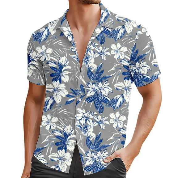 Men's Shirts Beach Trendy Comfortable Loose Casual Collar Button Open Short Sleeve Shirt Top M