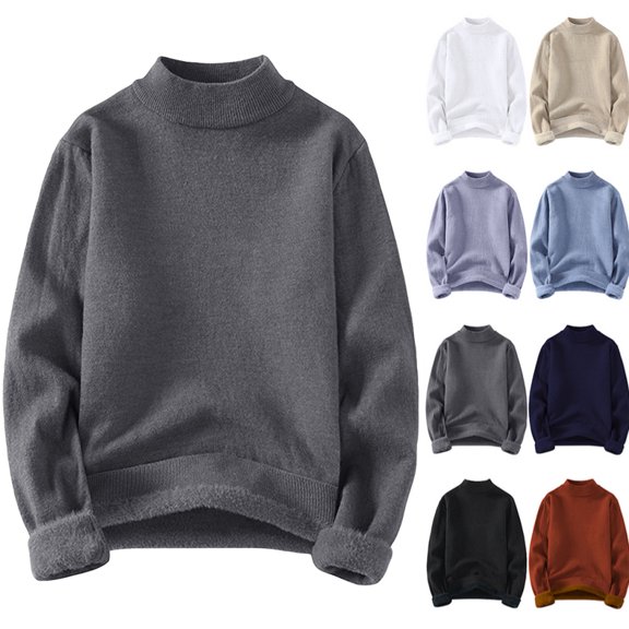 Men's Shirts Big and Tall Turtle Neck Long Sleeve Slim Fit Shirt Fall Pullover Sherpa Sweater Fleece Baggy Undershirts Dark Gray 3XL