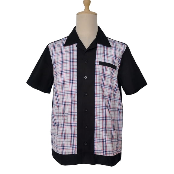 Men's Shirts Black Contrast Plaid Casual Shirts