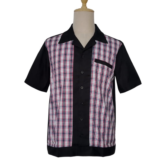 Men's Shirts Black Contrast Plaid Casual Shirts