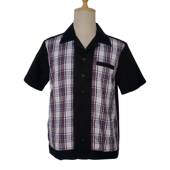 Men's Shirts Black Contrast Plaid Casual Shirts