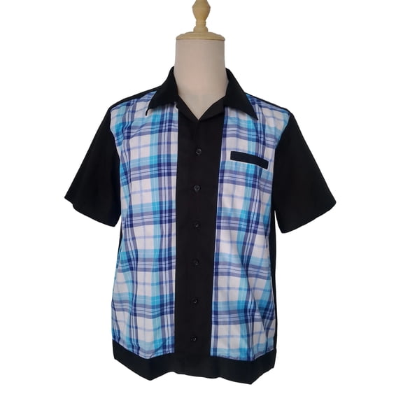 Men's Shirts Black Contrast Plaid Casual Shirts