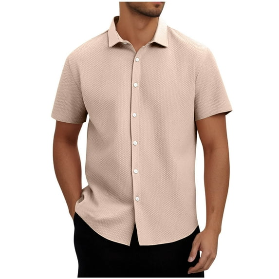 Men's Shirts Casual Breathable Lapel Solid Color Short Sleeve Shirt Beach Hawaiian Vacation Classic Tee Shirts