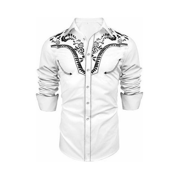 Men's Shirts Casual Button Down Fashion Western Style Print Slim Fit Long Sleeve Shirts for Men Beige XXXL