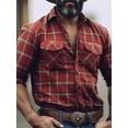 thumbnail image 1 of Men's Shirts Casual Button Down Plaid Shirt Jacket Long Sleeve Western Cowboy Shirt Red L, 1 of 3