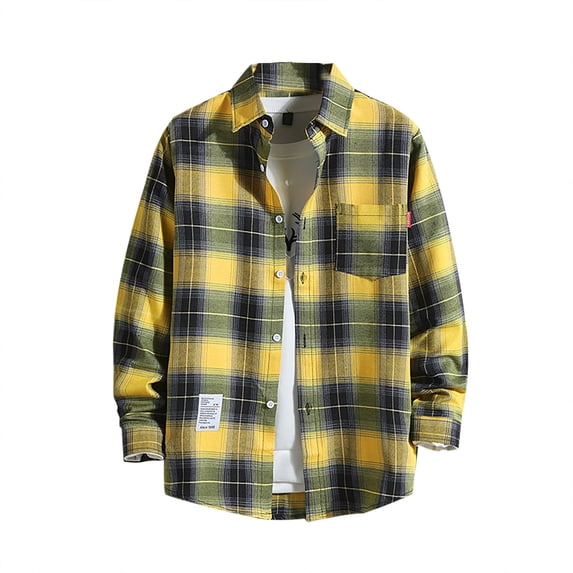 Men's Shirts Casual Printed Fall And Winter Long Sleeved Single Lapel Plaid T-Shirts for Men