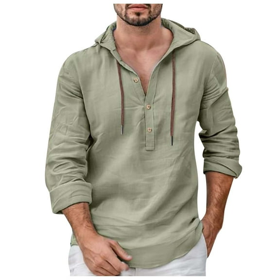 Men's Shirts,Casual Pullover Shirt Long Sleeve Hooded Top Comfortable Relaxed Fit Daily Streetwear Style,Mens Long Sleeve Tee Shirts,XL,Army Green