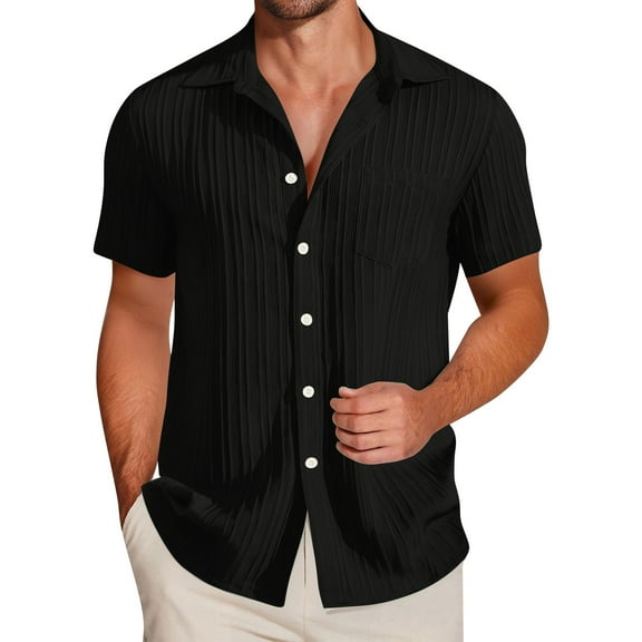 Men's Shirts Casual Short Sleeve Button Down Tops Fashion Textured Summer Beach Shirt with Pocket