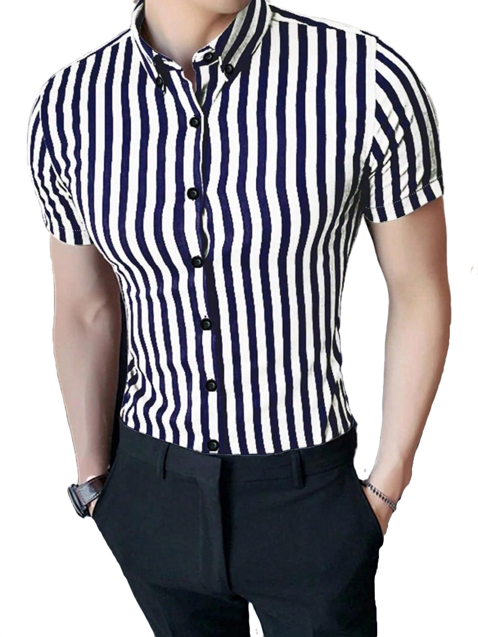 トップス STRIPE REGULAR COLLAR SHORT SLEEVE SHIRT Amazon.com: Men's Regular-Fit Top Striped Short Sleeve Polo