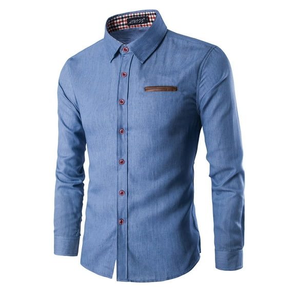 Men's Shirts Casual formal Pocket Matching Cotton Long Sleeved Denim Tshirts Shirts for Men