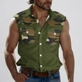 thumbnail image 1 of Men's Shirts Button Down Under $10 Casual Fashion Patchwork Turndown Collar Sleeveless Pockets Sports Tank, 1 of 5