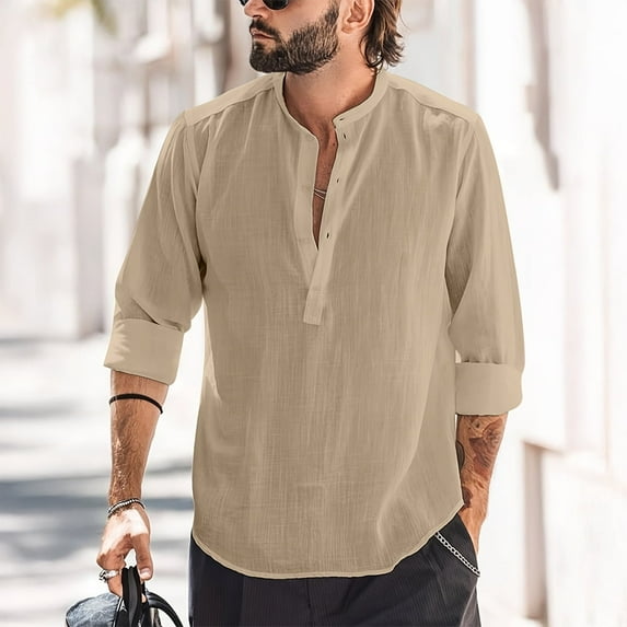 snullo Men's Shirts Cotton Linen Button-Down Shirt Top - Breathable & Lightweight for Summer, Wrinkle-Resistant Casual & Business Wear Clothing