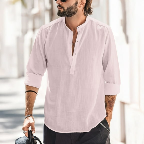 Men's Shirts Cotton Linen Button-Down Shirt Top - Breathable & Lightweight for Summer, Wrinkle-Resistant Casual & Business Wear Clothing