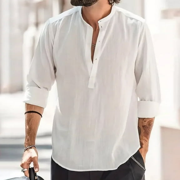 Men's Shirts Cotton Linen Button-Down Shirt Top - Breathable & Lightweight for Summer, Wrinkle-Resistant Casual & Business Wear Clothing