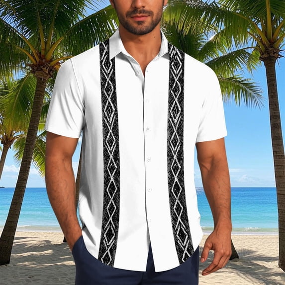 Men's Shirts Cuban Guayabera Casual Short Sleeve Button Down Textured Shirt Lightweight Summer Beach Hawaiian Shirts White XL