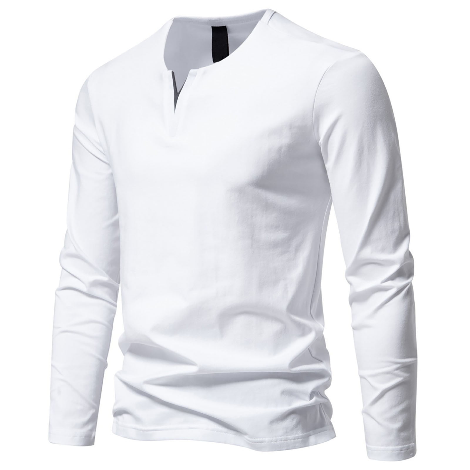 Men's Shirts Double V Neck Cotton Tops Long Sleeve Casual T Shirts ...
