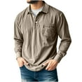 thumbnail image 1 of Men's Shirts Fall Winter Long Sleeve Fashion Casual Banded Bottom Stretch Classic Golf Shirt Lightweight Button Collared Pullover Sweatshirts with Pocket, 1 of 5