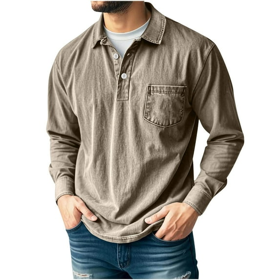 Men's Shirts Fall Winter Long Sleeve Fashion Casual Banded Bottom Stretch Classic Golf Shirt Lightweight Button Collared Pullover Sweatshirts with Pocket