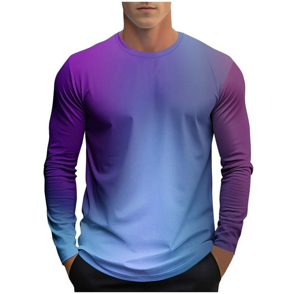 Men's Shirts Gradient T-Shirts for Men Long Sleeve Basic Casual Shirts Fall Ombre Color Crewneck Pullover Tee Trendy Athletic Tops