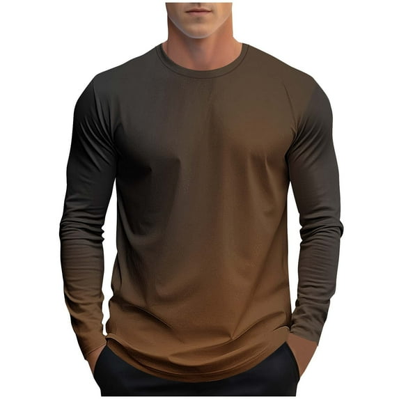 Men's Shirts Gradient T-Shirts for Men Long Sleeve Basic Casual Shirts Fall Ombre Color Crewneck Pullover Tee Trendy Athletic Tops