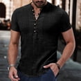 thumbnail image 1 of Men's Shirts Henley T-Shirts Long Sleeve Casual Beach Hippie Shirts Solid Color Casual Summer Beach Holiday Button Down Tops Black XXL, 1 of 5