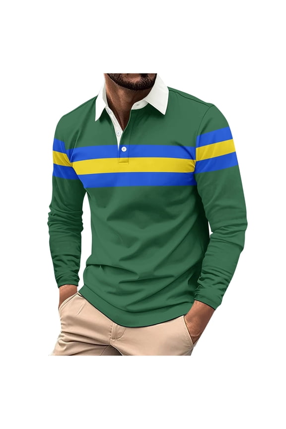 Men's Shirts Lining Fashion Color Matching Lapel Button T-shirt Long Sleeve Cardigan Lining Top Long Sleeve Lapel Pullover Blouses