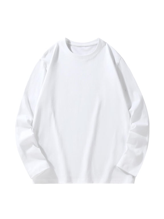 Men's Shirts Long Sleeve Breathable Crewneck Tee Moisture Wicking Casual Tshirts Solid Color Baggy Pullovers